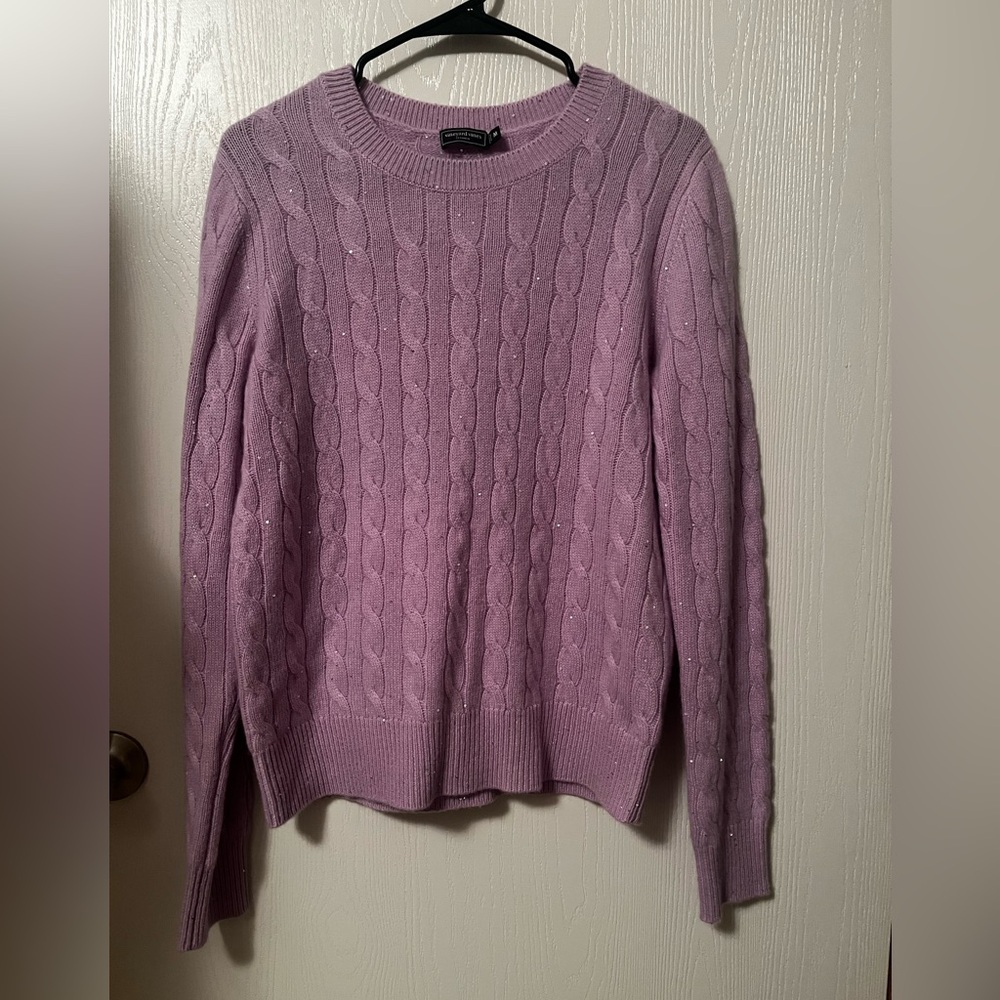 Vineyard Vines Lavender Cashmere Blend Sequins Cable Knit Sweater Size Medium